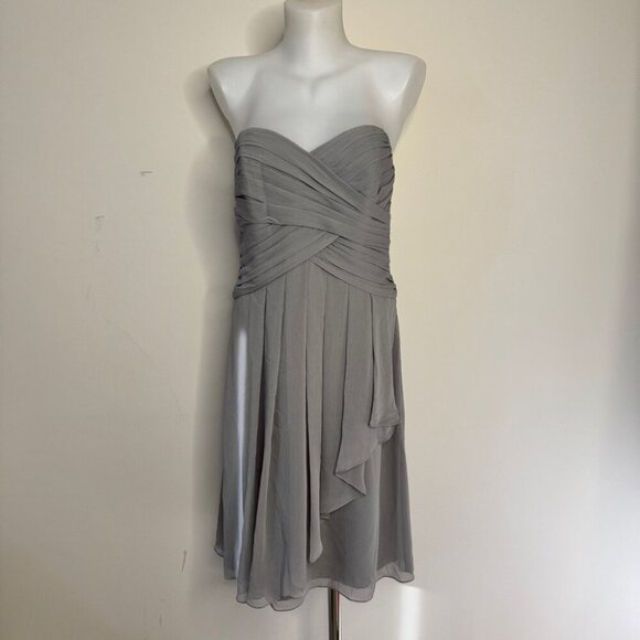 NWT David's Bridal F14847 Short Crinkle Chiffon Dress Front Cascade Mercury 10 - Picture 2 of 14